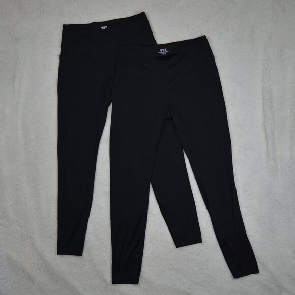 2 PAIRS VSX high rise black leggings WITH POCKETS, size L tall inseam - Picture 1 of 9